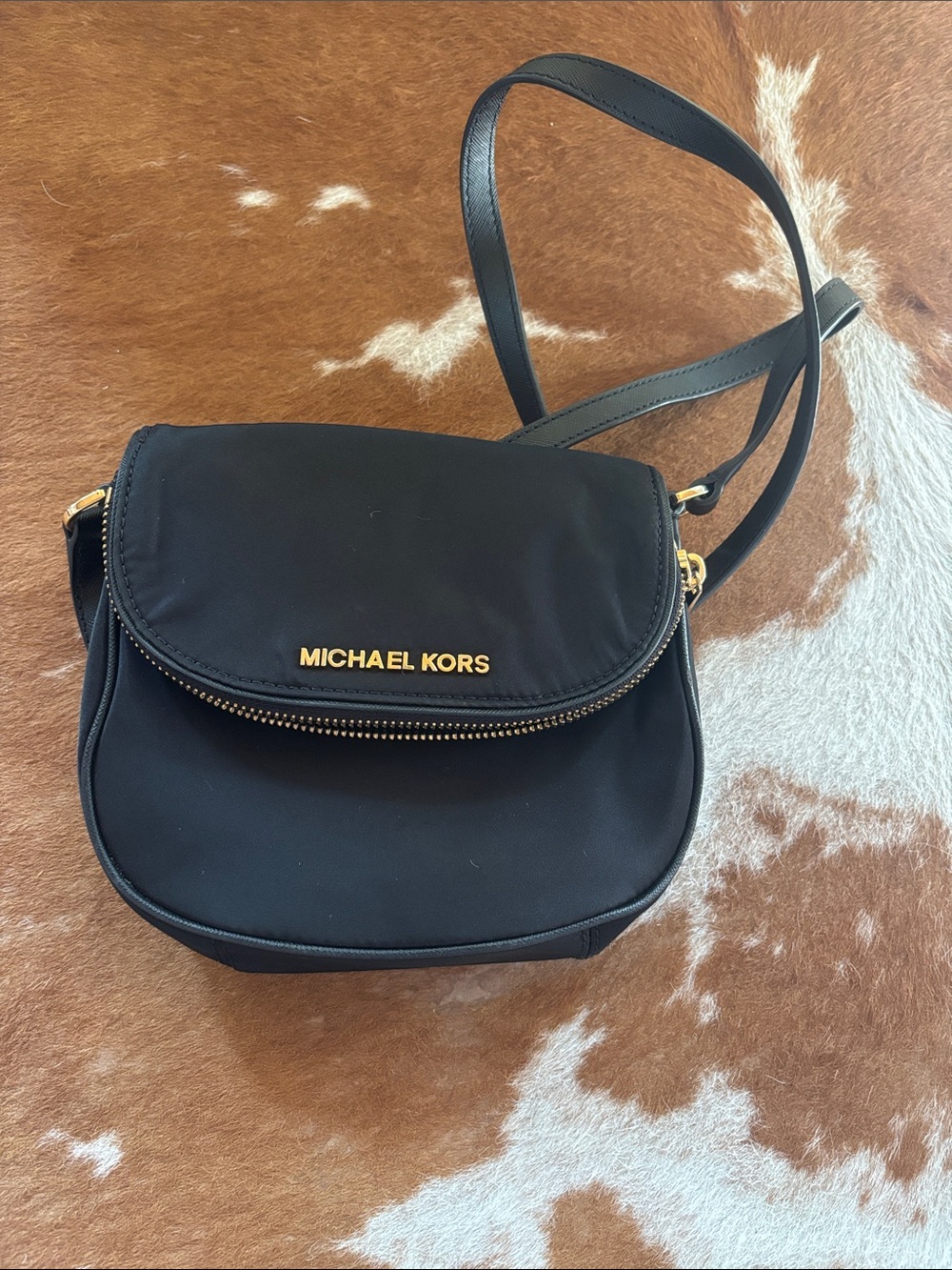 Michael Kors Black Nylon Crossbody with Gold Hardware